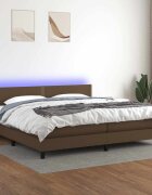 vidaXL Боксспринг легло с матрак и LED тъмнокафяво 200x200 см плат