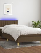 vidaXL Боксспринг легло с матрак и LED тъмнокафяво 80x200 см плат