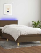 vidaXL Боксспринг легло с матрак и LED тъмнокафяво 80x200 см плат