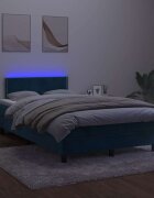 vidaXL Боксспринг легло с матрак и LED тъмносиньо 120x190 см кадифе