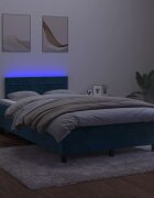 vidaXL Боксспринг легло с матрак и LED тъмносиньо 120x190 см кадифе