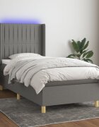 vidaXL Боксспринг легло с матрак и LED тъмносива 90x190 см плат
