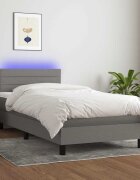 vidaXL Боксспринг легло с матрак и LED тъмносива 90x190 см плат