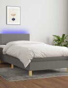 vidaXL Боксспринг легло с матрак и LED тъмносива 90x200 см плат