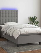 vidaXL Боксспринг легло с матрак и LED тъмносива 90x200 см плат