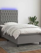 vidaXL Боксспринг легло с матрак и LED тъмносиво 100x200 см плат
