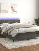 vidaXL Боксспринг легло с матрак и LED тъмносиво 140x200 см кадифе