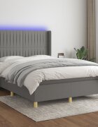 vidaXL Боксспринг легло с матрак и LED тъмносиво 140x200 см плат