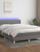 vidaXL Боксспринг легло с матрак и LED тъмносиво 140x200 см плат