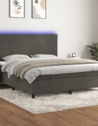 vidaXL Боксспринг легло с матрак и LED тъмносиво 160x200 см кадифе