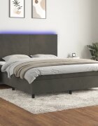 vidaXL Боксспринг легло с матрак и LED тъмносиво 180x200 см кадифе