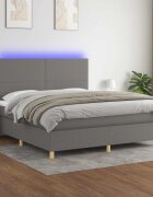 vidaXL Боксспринг легло с матрак и LED тъмносиво 180x200 см плат