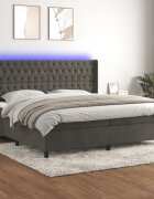 vidaXL Боксспринг легло с матрак и LED тъмносиво 200x200 см кадифе