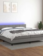 vidaXL Боксспринг легло с матрак и LED тъмносиво 200x200 см плат