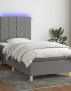 vidaXL Боксспринг легло с матрак и LED тъмносиво 80x200 см плат