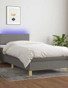 vidaXL Боксспринг легло с матрак и LED тъмносиво 80x200 см плат