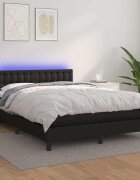 vidaXL Боксспринг легло с матрак LED черно 140x190 см изкуствена кожа