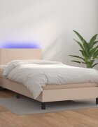 vidaXL Боксспринг легло с матрак LED капучино 80x200см изкуствена кожа