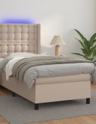 vidaXL Боксспринг легло с матрак LED капучино 90x190см изкуствена кожа