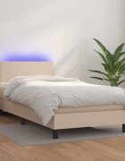 vidaXL Боксспринг легло с матрак LED капучино 90x200см изкуствена кожа