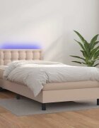 vidaXL Боксспринг легло с матрак LED капучино 90x200см изкуствена кожа