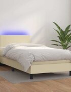 vidaXL Боксспринг легло с матрак LED кремаво 100x200см изкуствена кожа
