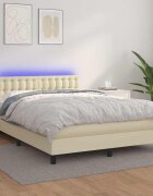 vidaXL Боксспринг легло с матрак LED кремаво 140x190см изкуствена кожа