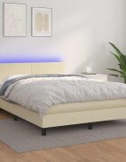 vidaXL Боксспринг легло с матрак LED кремаво 140x190см изкуствена кожа