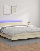 vidaXL Боксспринг легло с матрак LED кремаво 160x200см изкуствена кожа