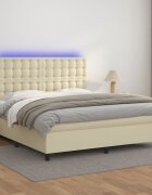 vidaXL Боксспринг легло с матрак LED кремаво 160x200см изкуствена кожа