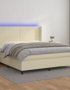 vidaXL Боксспринг легло с матрак LED кремаво 160x200см изкуствена кожа