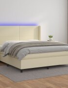 vidaXL Боксспринг легло с матрак LED кремаво 180x200см изкуствена кожа