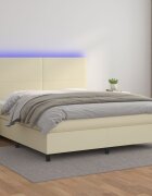 vidaXL Боксспринг легло с матрак LED кремаво 180x200см изкуствена кожа