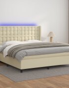 vidaXL Боксспринг легло с матрак LED кремаво 180x200см изкуствена кожа