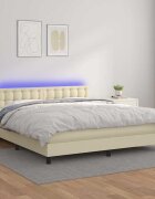 vidaXL Боксспринг легло с матрак LED кремаво 180x200см изкуствена кожа