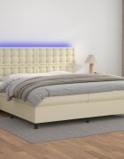 vidaXL Боксспринг легло с матрак LED кремаво 200x200см изкуствена кожа