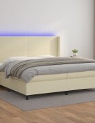 vidaXL Боксспринг легло с матрак LED кремаво 200x200см изкуствена кожа