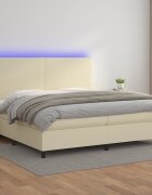 vidaXL Боксспринг легло с матрак LED кремаво 200x200см изкуствена кожа
