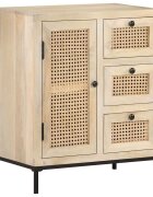 vidaXL Бюфет 60x35x70 см мангово дърво масив и тръстика