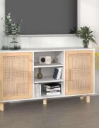 vidaXL Бюфет бял 105x30x60 см бор масив и естествен ратан