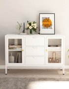 vidaXL Бюфет бял 105x35x70 см стомана и закалено стъкло