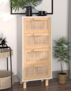 vidaXL Бюфет бял 40x30x90 см бор масив и естествен ратан