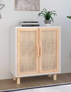 vidaXL Бюфет бял 60x30x70 см бор масив и естествен ратан