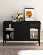 vidaXL Бюфет черен 105x35x70 см стомана и закалено стъкло