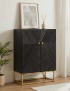 vidaXL Бюфет черен 55x30x76 см мангово дърво масив и желязо