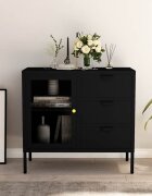 vidaXL Бюфет черен 75x35x70 см стомана и закалено стъкло