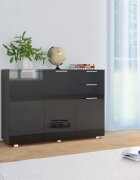 vidaXL Бюфет черно със силен гланц 107x35x805 см