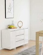 vidaXL Бюфет с 3 чекмеджета бял гланц 120x41x75 см инженерно дърво