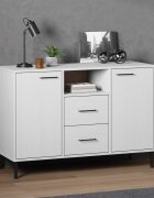 vidaXL Бюфет с метални крака бял 113x40x77 см масивно дърво OSLO