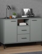 vidaXL Бюфет с метални крака сива 113x40x77 см масивно дърво OSLO